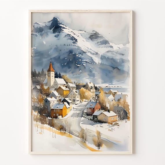 Reykjavik Watercolor Travel Poster, Iceland Art Print