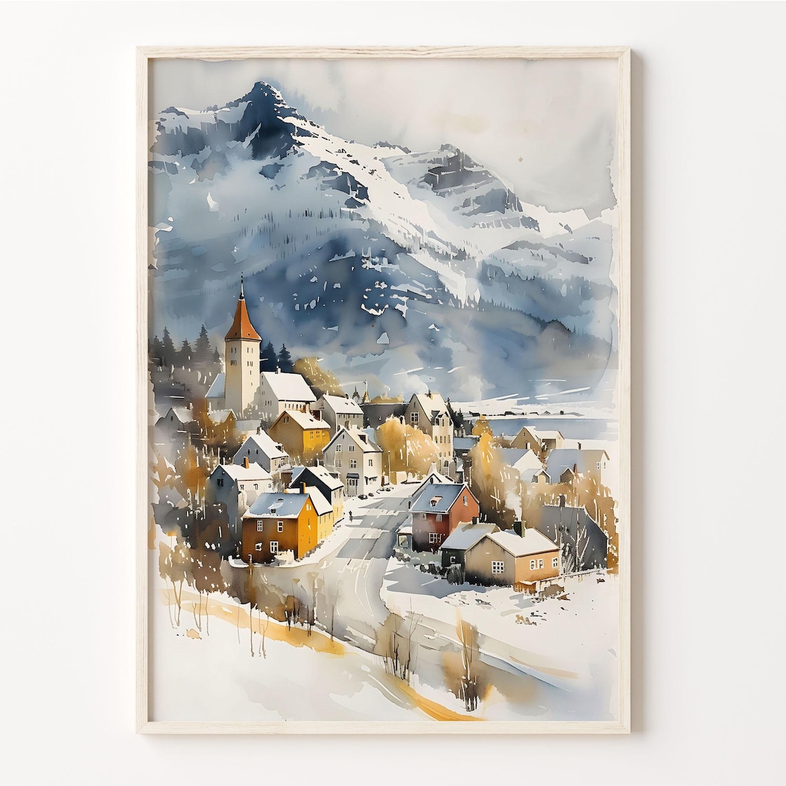 Reykjavik Watercolor Travel Poster, Iceland Art Print