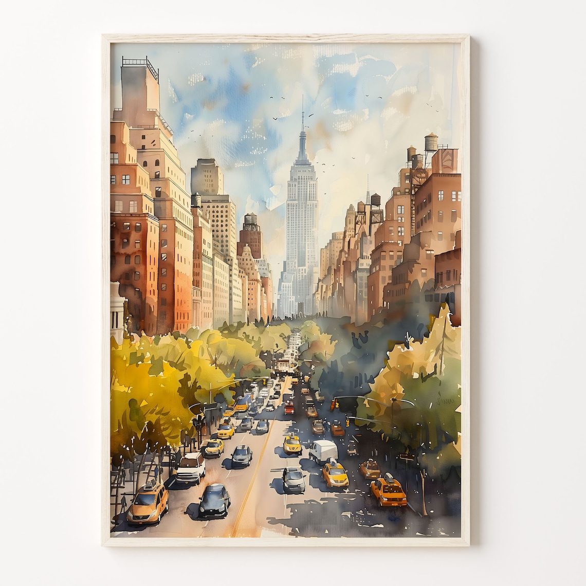New York Watercolor Travel Poster, Retro United States