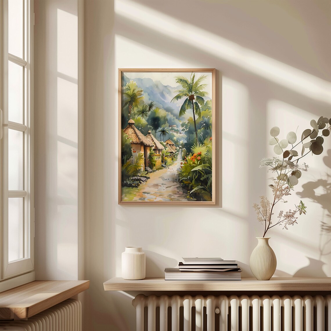 Bali Tropical Village Thatched Huts Palm Jungle Watercolor Poster - Image 4