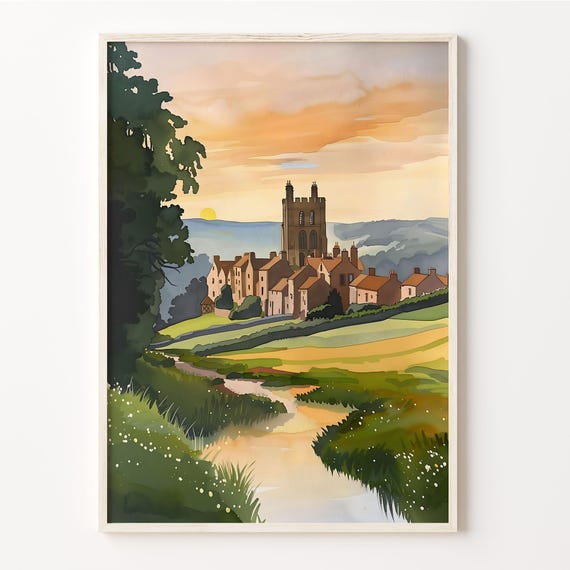 Yorkshire Abbey Trail Watercolor Painting Hiking Poster Kirkstall Fountains Rievaulx Wall Art Print C30 931