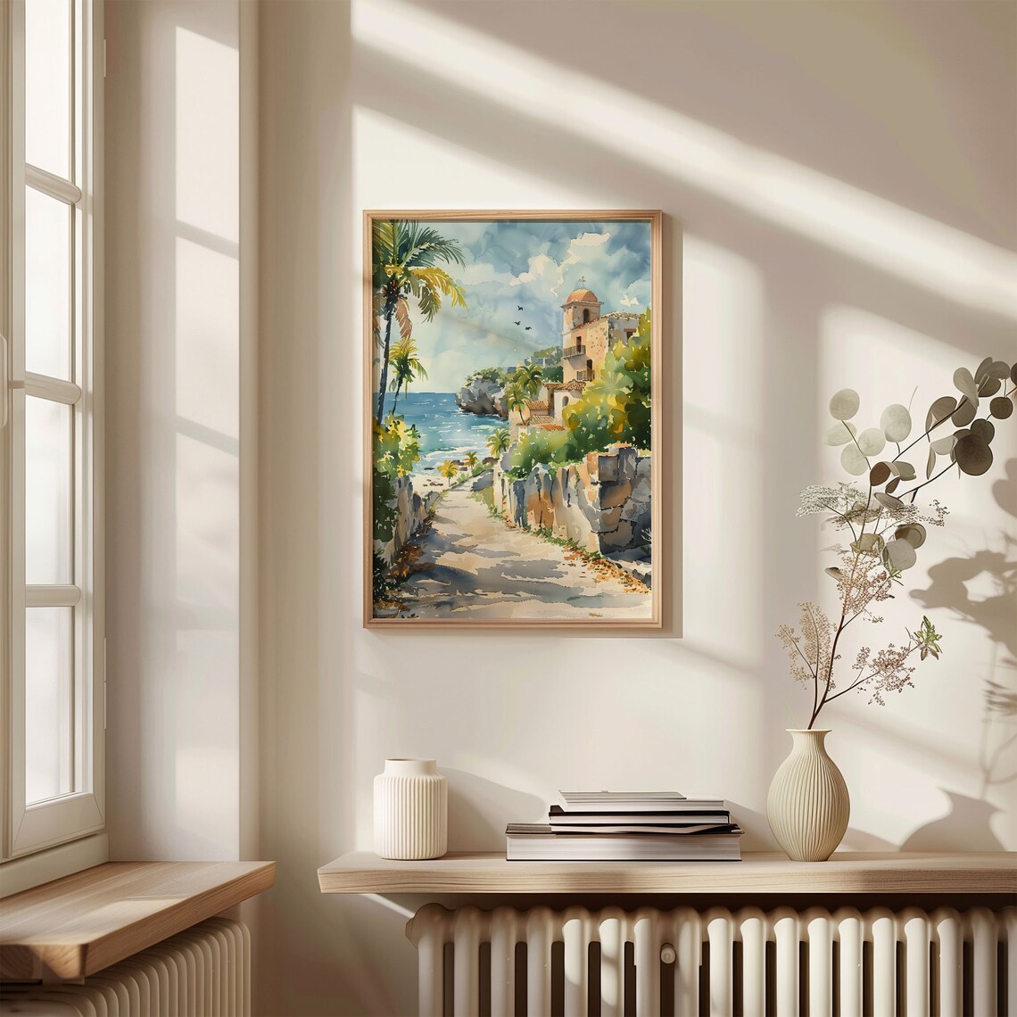 Cozumel Mexico Caribbean Village Church Palms Watercolor Poster - Image 4