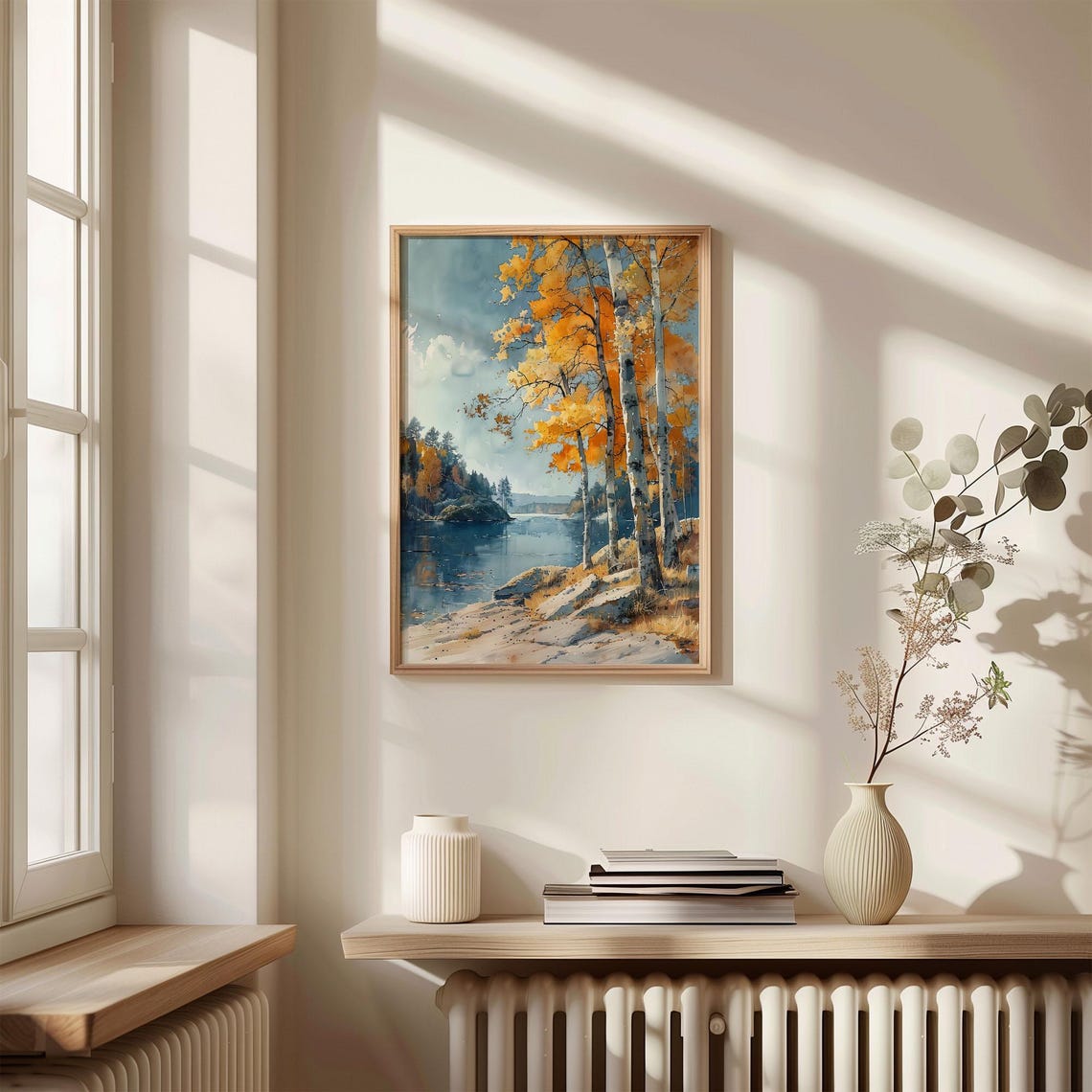 Finland Autumn Golden Birch Trees Calm Lakeside Watercolor Poster - Image 4