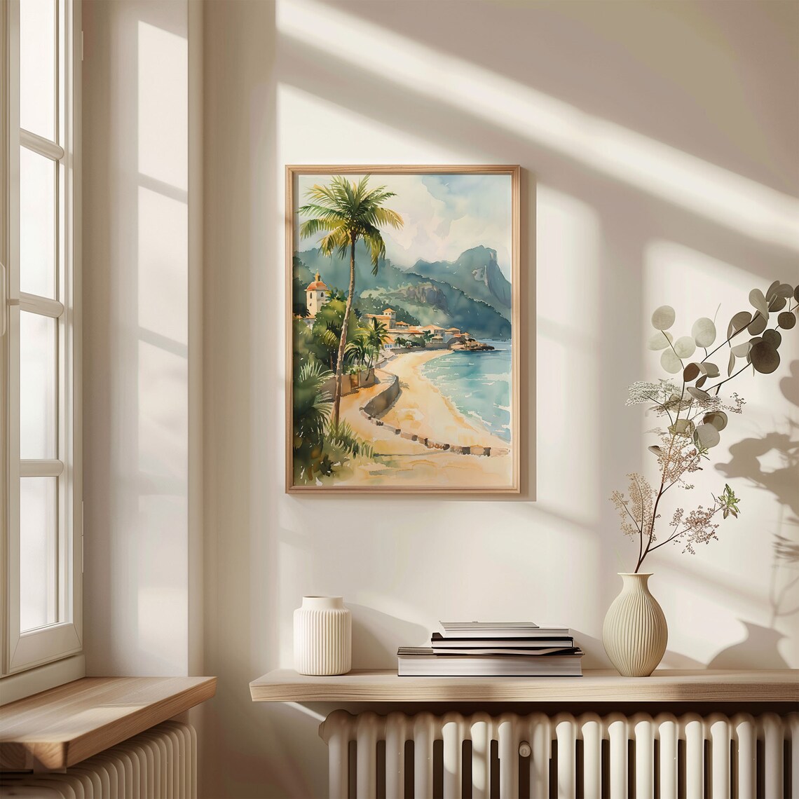 Martinique Beach Watercolor Poster Palm Trees Island Town Peaks - Image 4