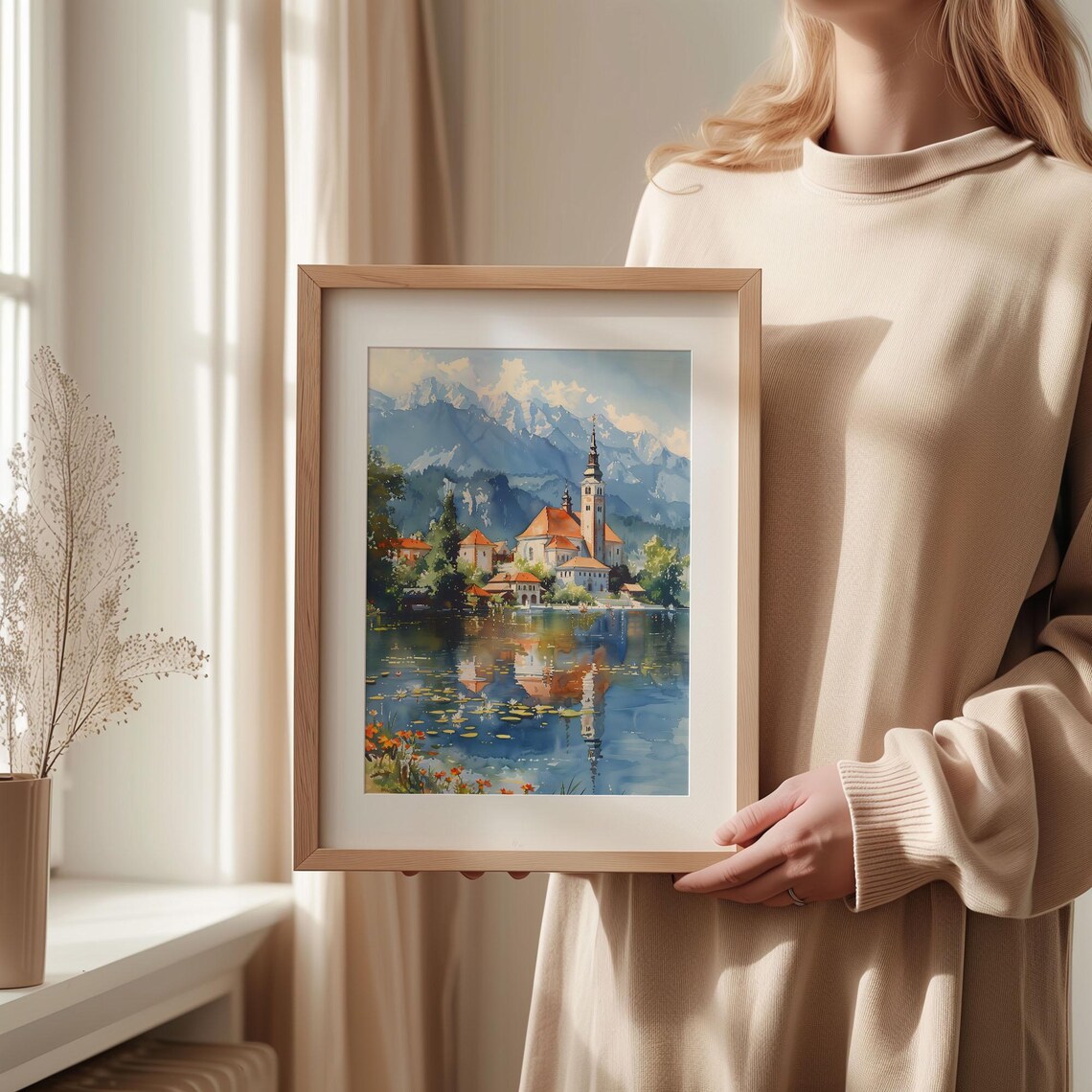 Lake Bled Watercolor Painting Travel Poster - Image 2