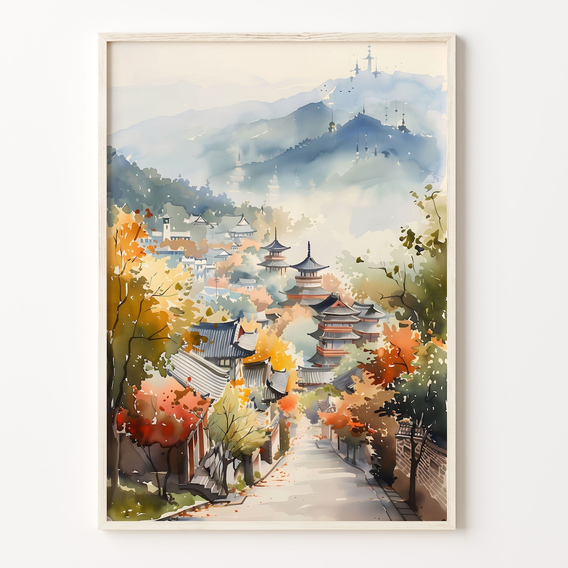 Seoul Watercolor Painting Travel Poster, South Korea