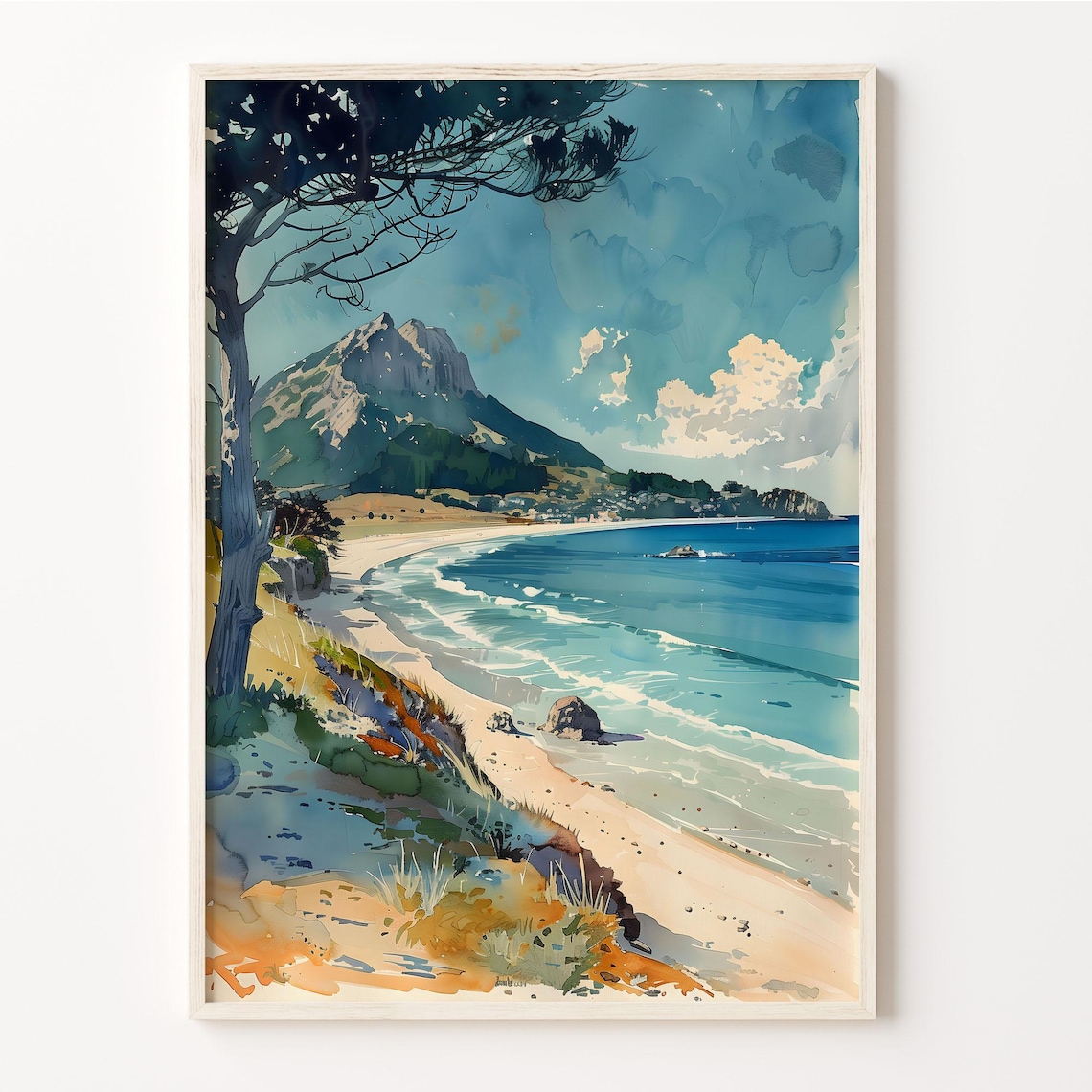 Mount Maunganui Watercolor Painting Travel Poster