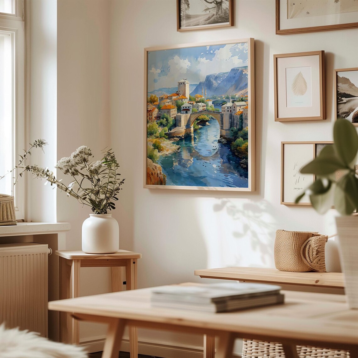 Mostar Watercolor Painting, Stari Most Bridge Poster - Image 3