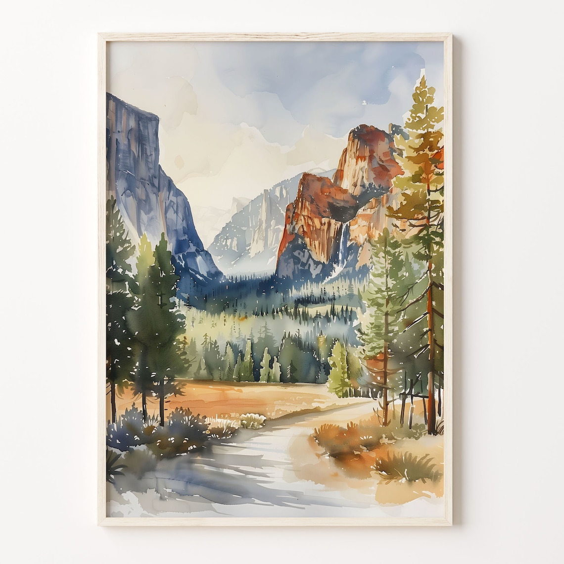 Yosemite Watercolor Painting, National Park Art Print