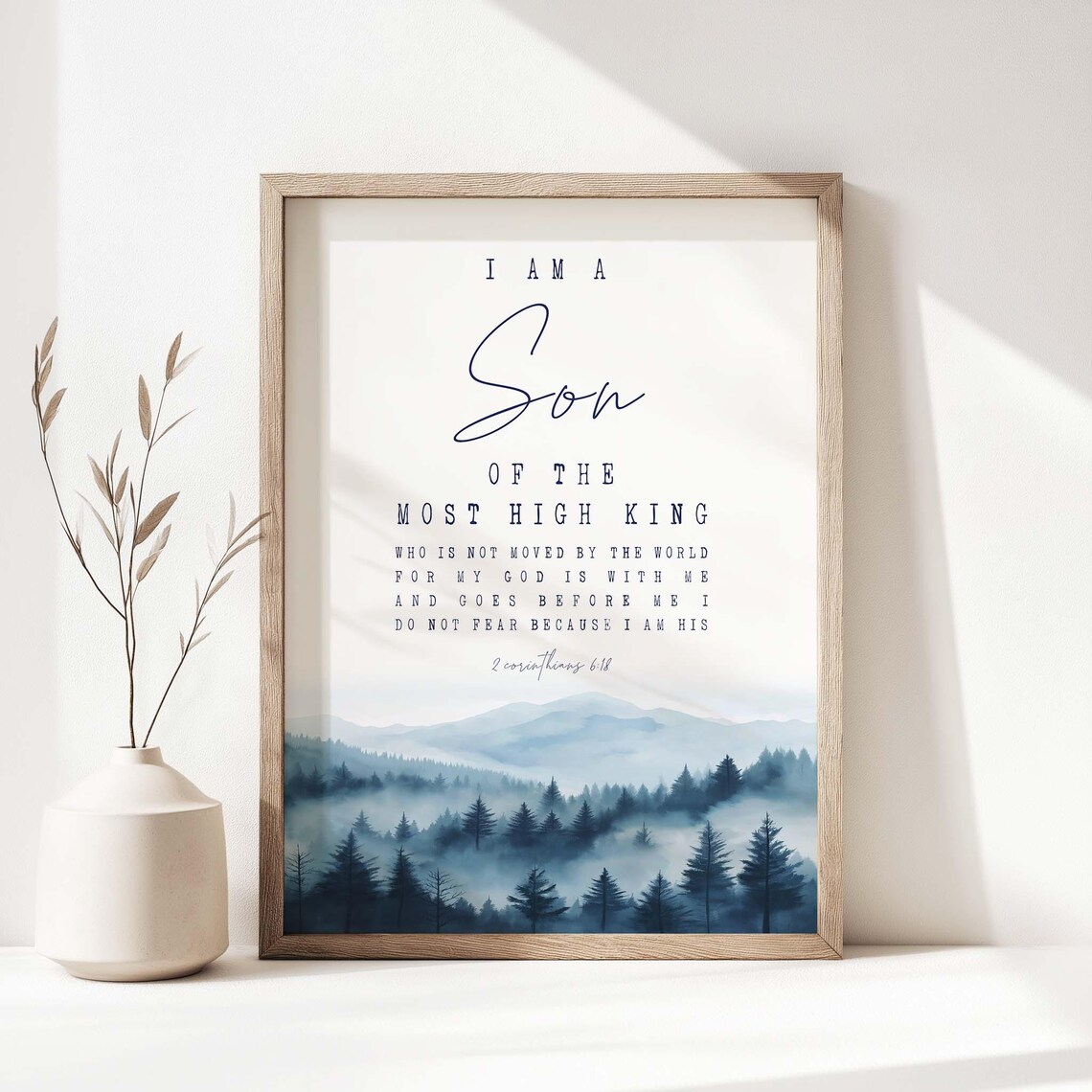 Son of the Most High King Blue Misty Mountain Watercolor Poster - Image 2