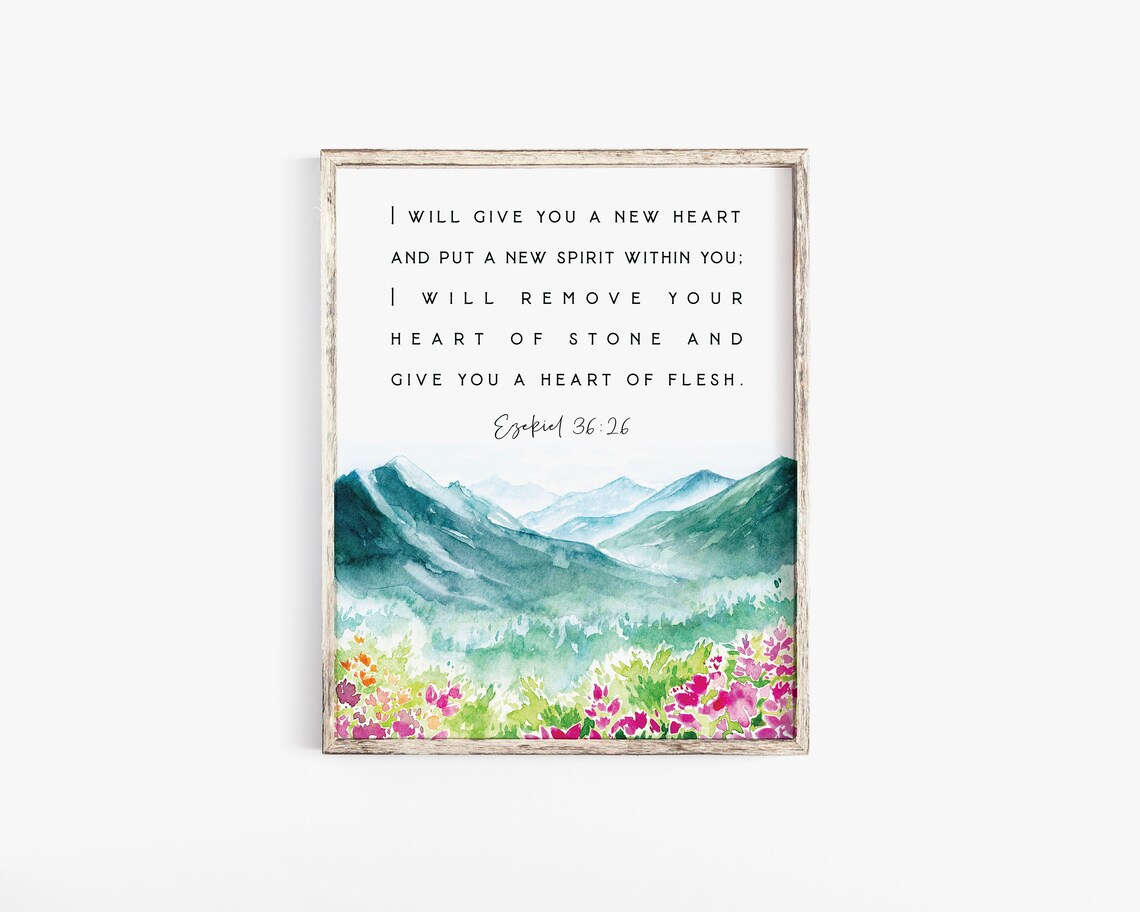 A New Heart Ezekiel 36:26 Mountain Wildflower Watercolor Poster - Image 2