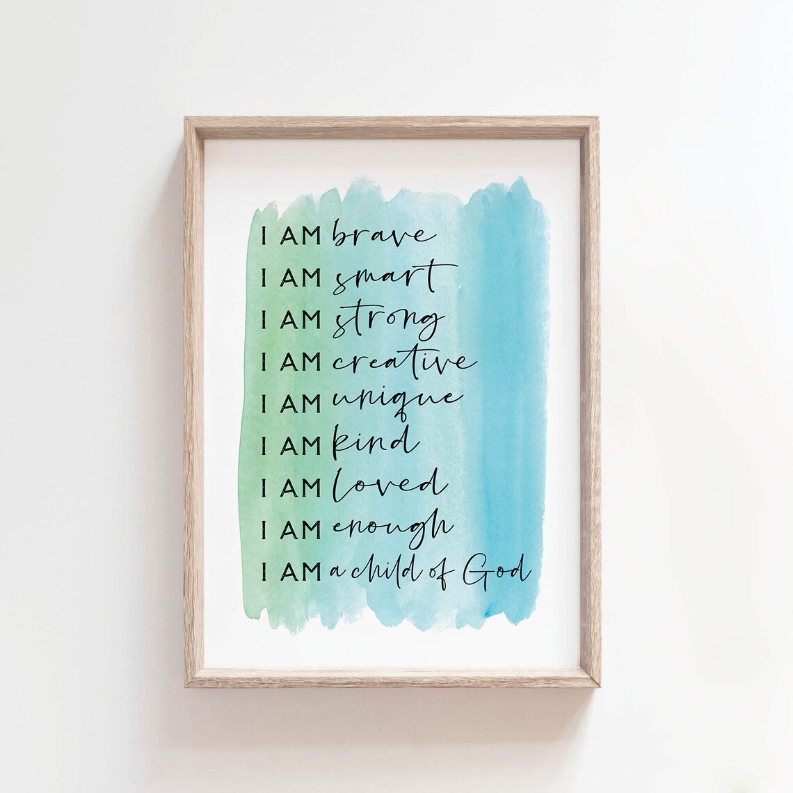 I Am Brave Positive Affirmations Teal Watercolor Kids Poster - Image 2