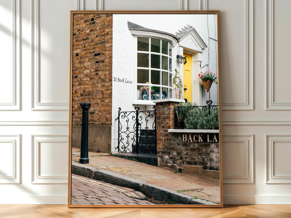 Charming London Back Lane Yellow Door Bay Window Street Print