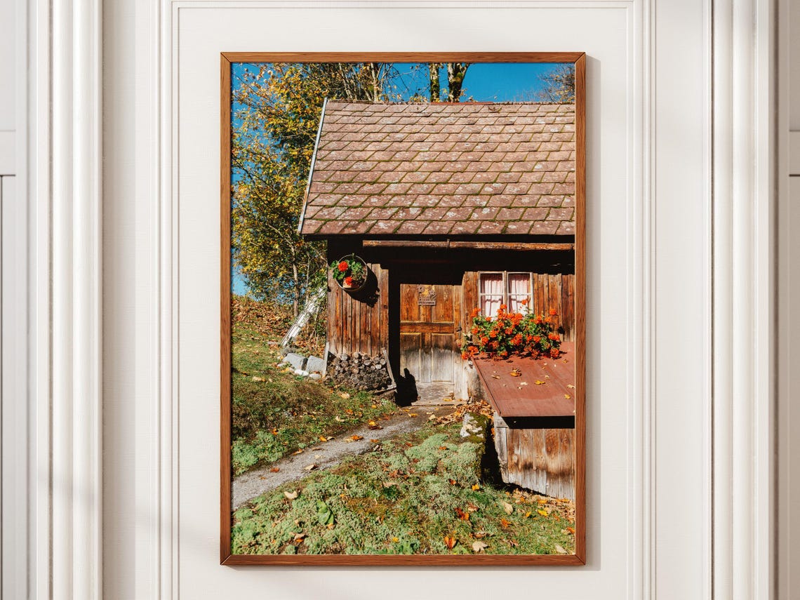 Austrian Cabin Art Print Lunz Am See Fall Decor Blooming Flowers