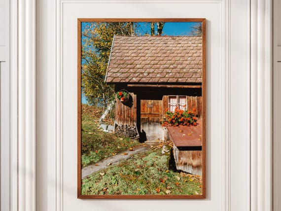 Austrian Cabin Art Print Lunz Am See Fall Decor Blooming Flowers