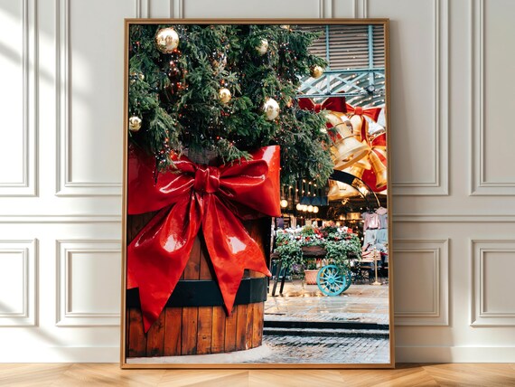 Christmas Market Giant Red Bow Decorated Tree Holiday Photo Poster