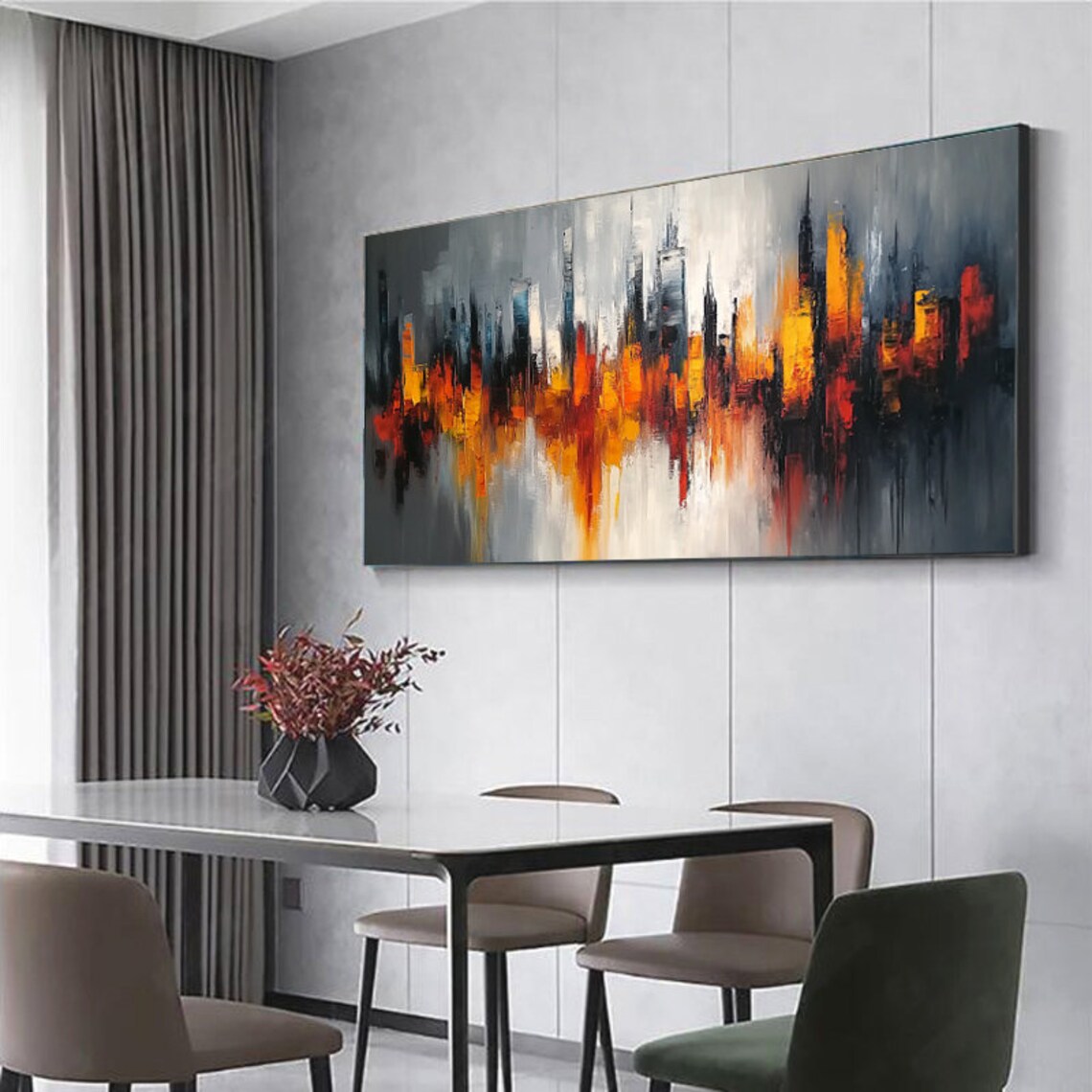 Fiery Glowing Orange City Skyline at Dusk Abstract Art Poster - Image 4