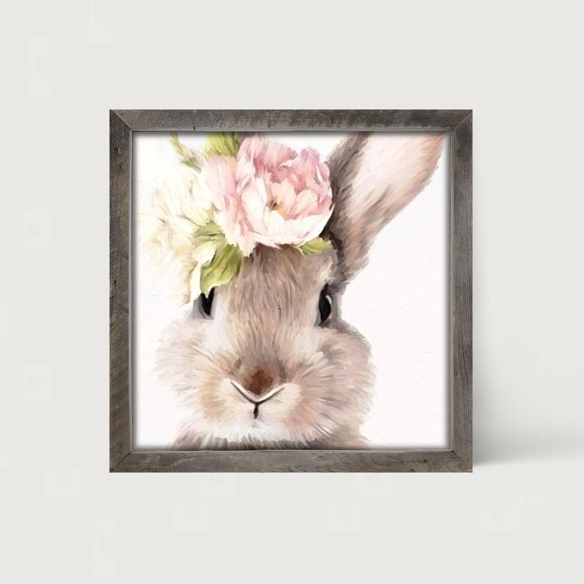 Bunny With Peonies, Easter Hare Spring Art - Image 3