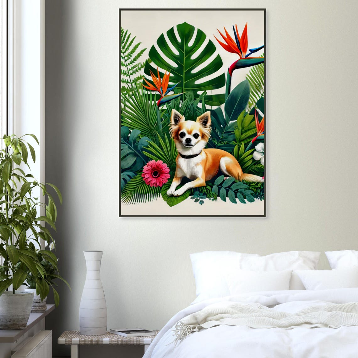 Tiny Chihuahua Tropical Botanical Garden Colorful Flower Poster - Image 3
