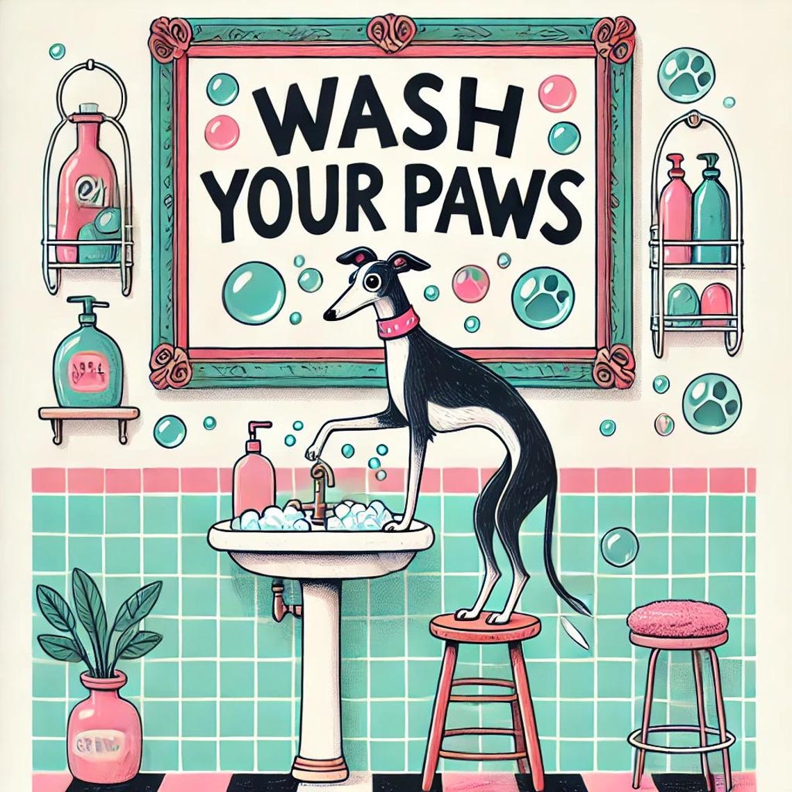 Wash Your Paws Funny Greyhound Retro Bathroom Wall Quote Poster - Image 5