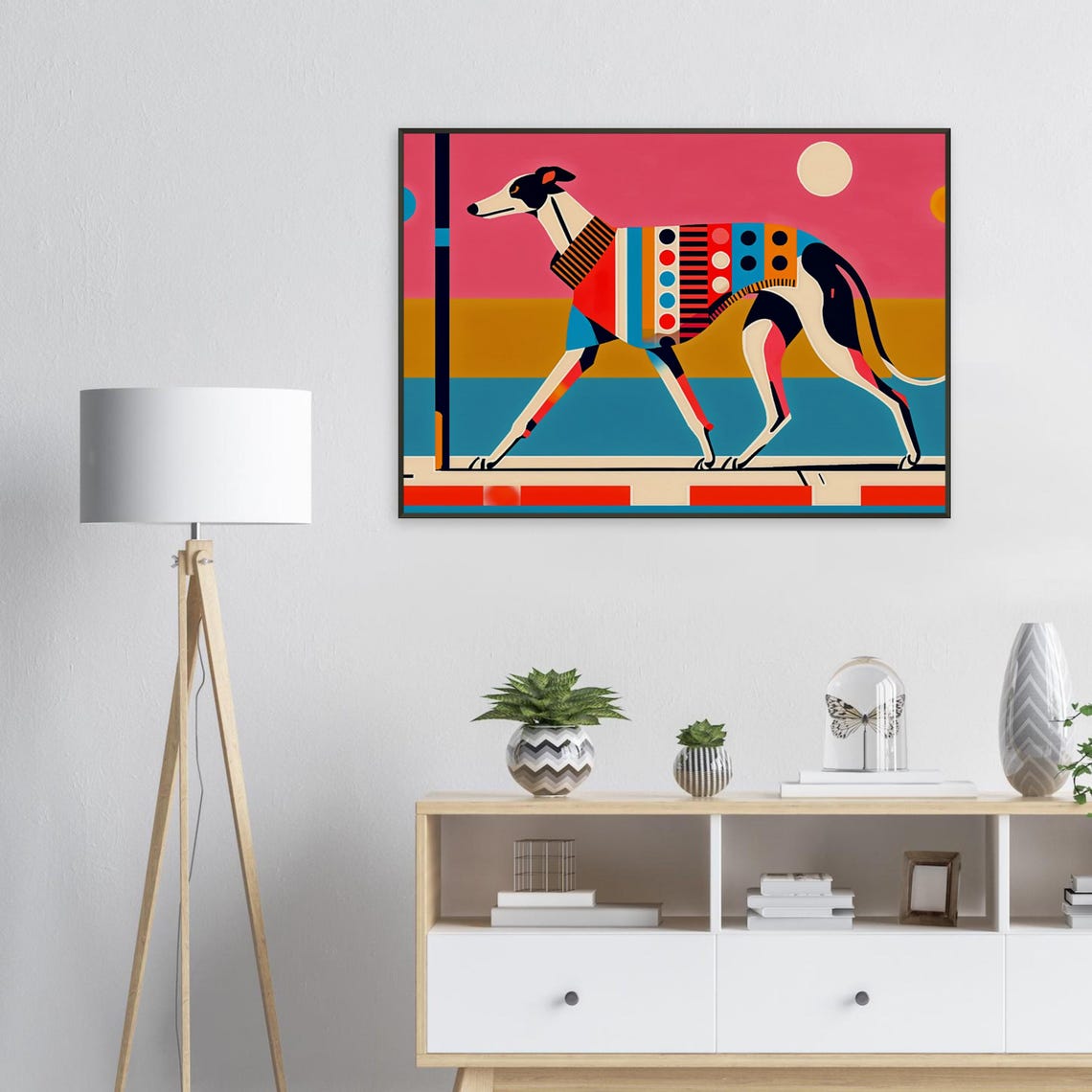 Lone Greyhound Sunset Stripes Bold Patchwork Dog Sweater Poster - Image 2
