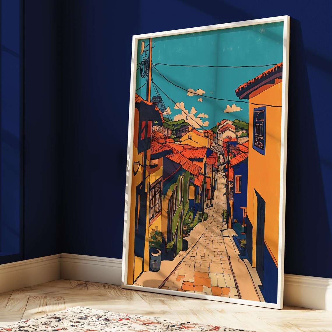 Sunlit Old Mediterranean Village Street Colorful Travel Poster - Image 2