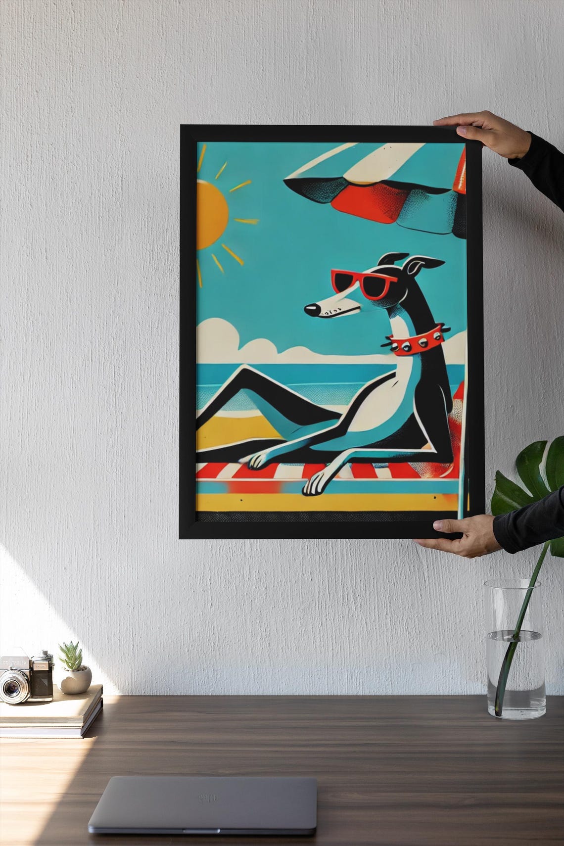 Fun Cool Greyhound Beach Day Red Sunglasses Retro Summer Poster - Image 3