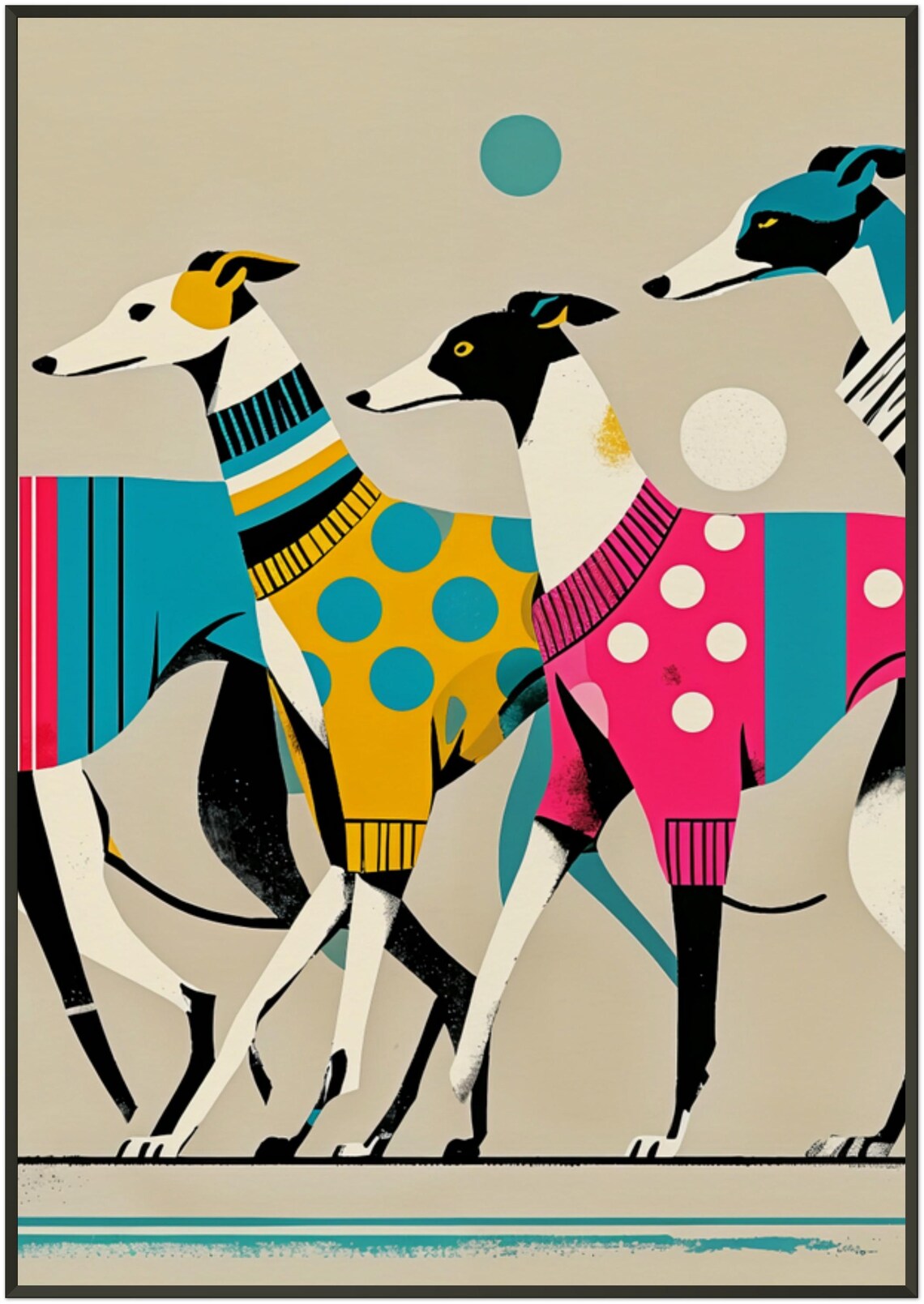 Stylish Greyhounds Walking Colorful Geometric Dog Sweaters Art Poster - Image 5