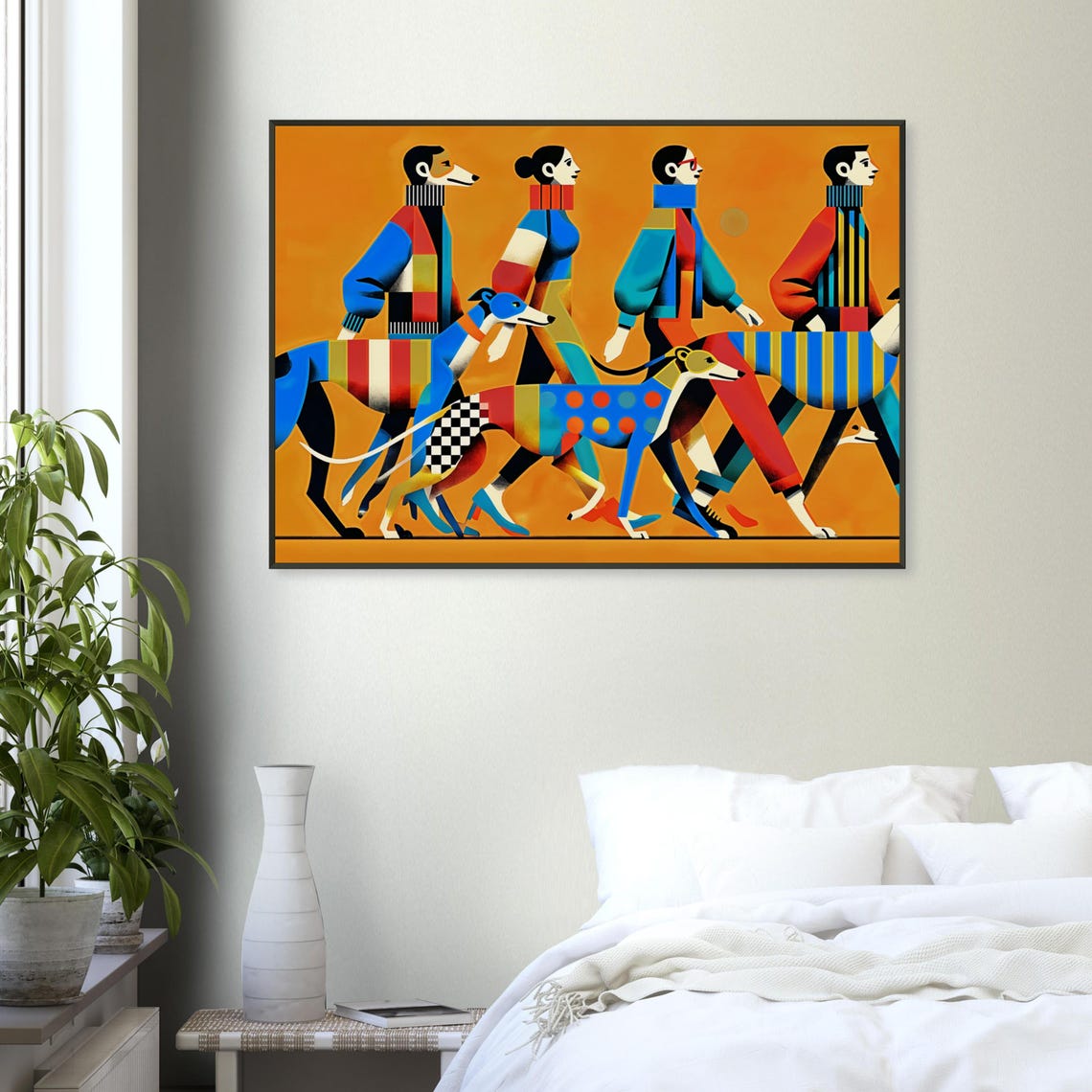 Greyhound Walk Orange Backdrop Geometric Modern Dog Art Poster - Image 4