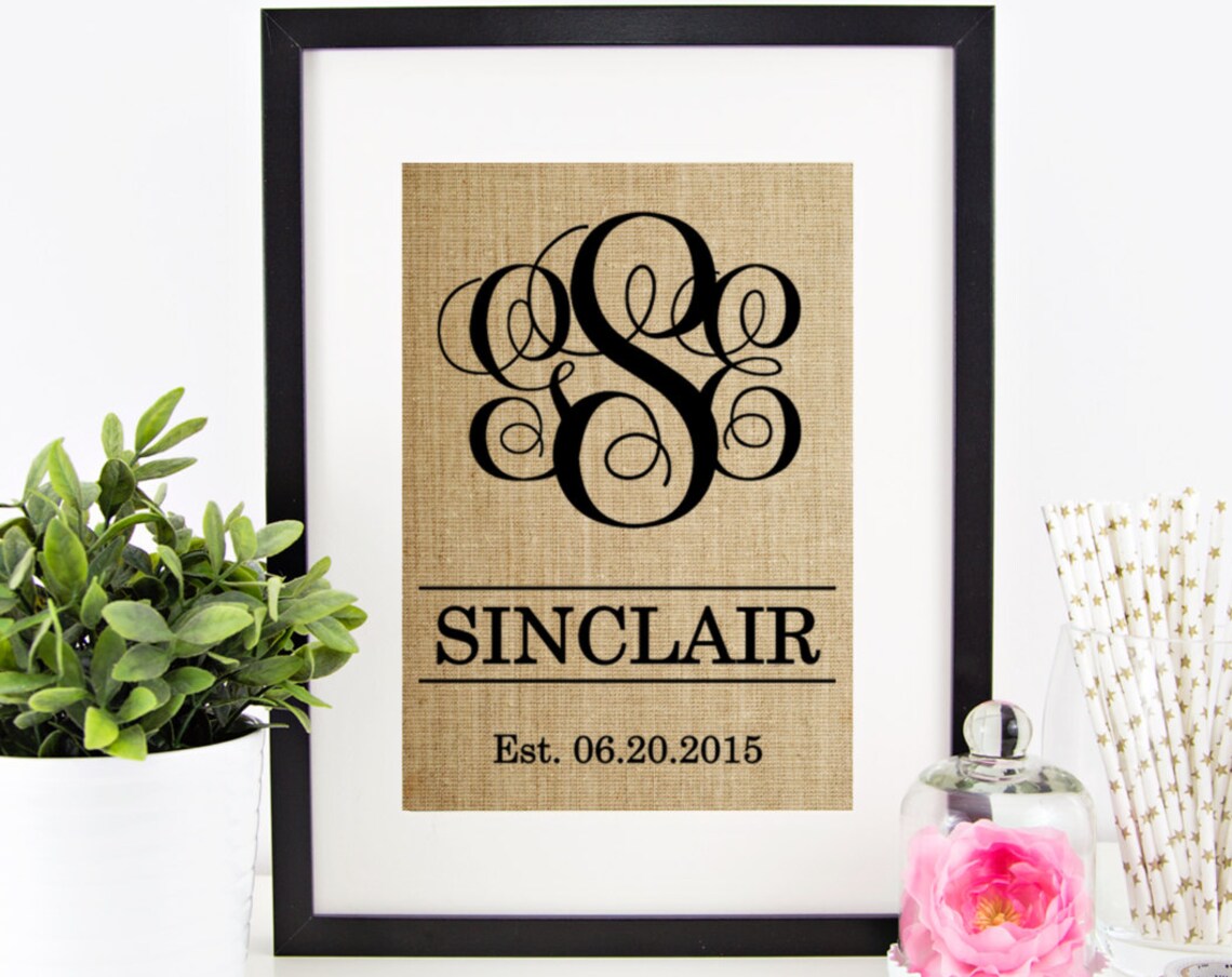 Rustic Wedding Monogram, Gift For Couple Art Print