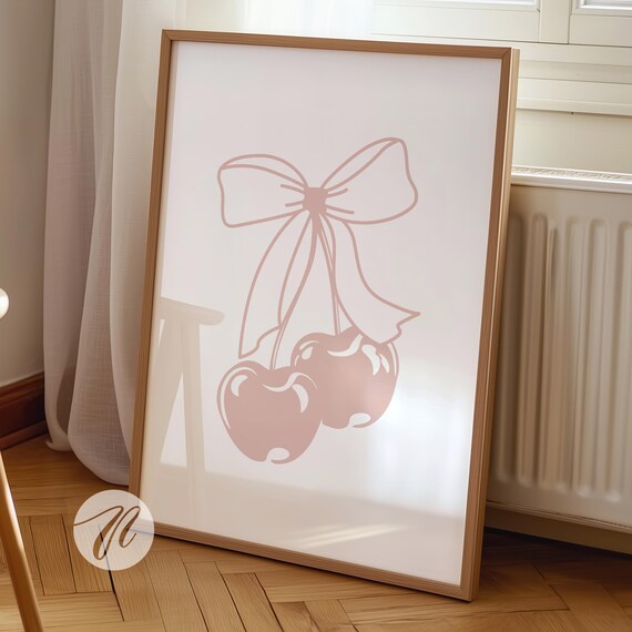 Pink Cherry Bow Coquette Aesthetic Trendy Girly Bedroom Wall Poster