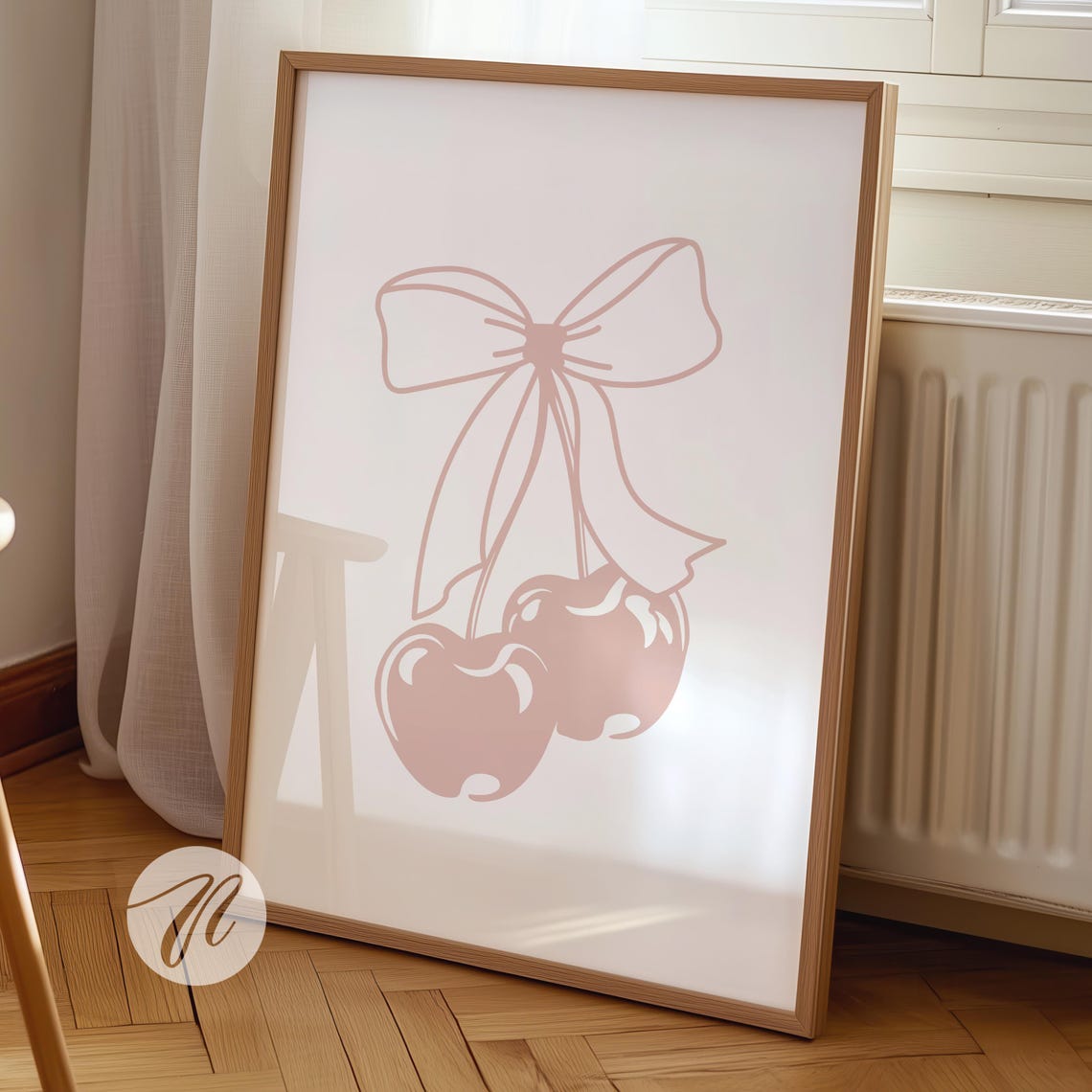 Pink Cherry Bow Coquette Aesthetic Trendy Girly Bedroom Wall Poster