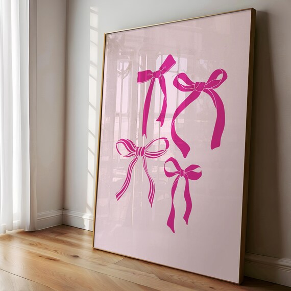 Hot Pink Ribbon Bows Trendy Coquette Girly Style Decor Poster