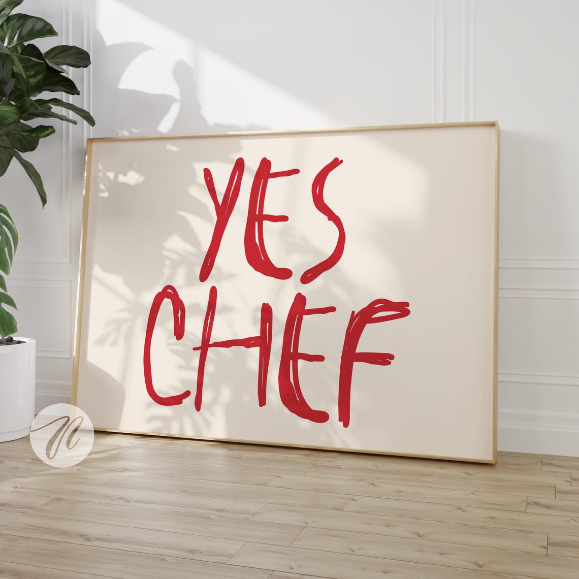 Yes Chef Red Script Retro Kitchen Typography Fun Cooking Decor Poster