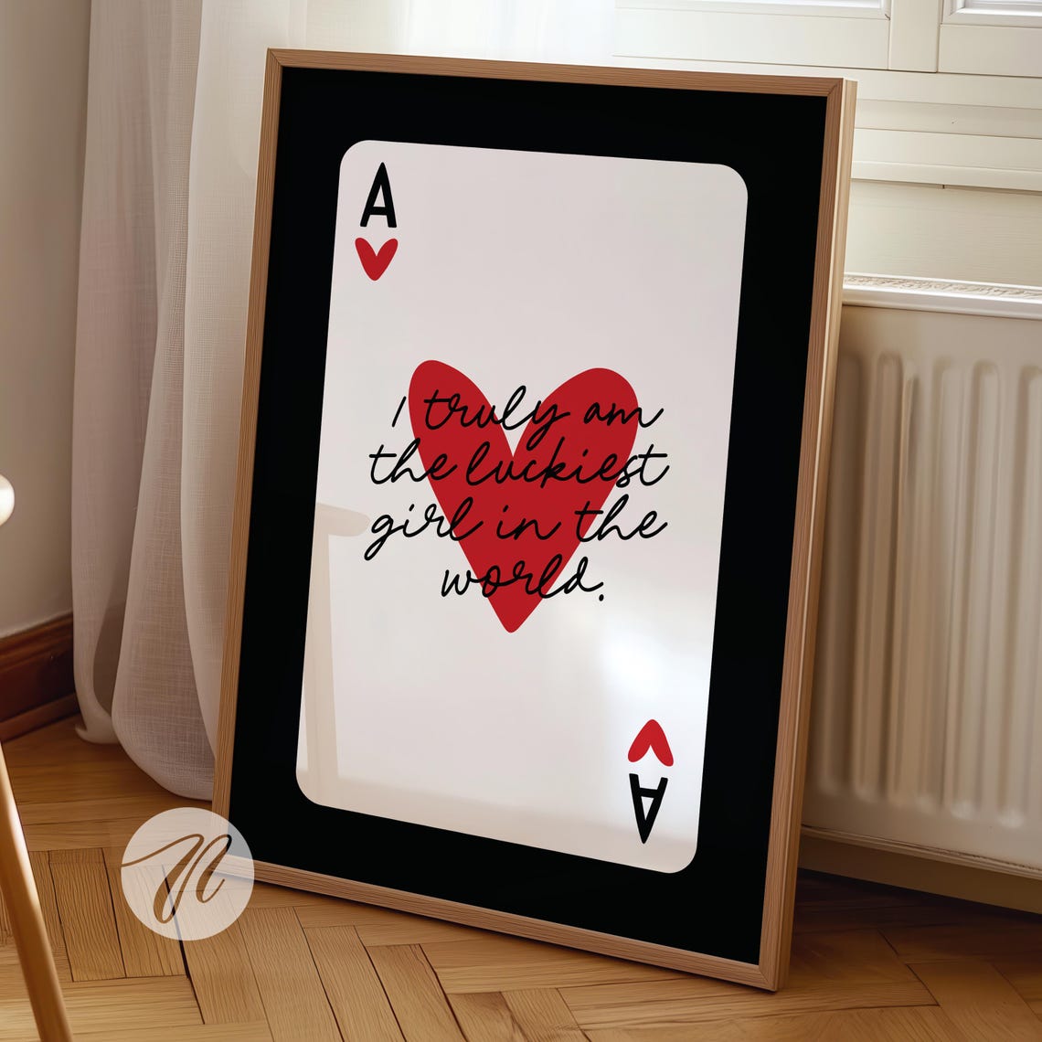 Ace Of Hearts Lucky Girl Quote Romantic Playing Card Art Poster
