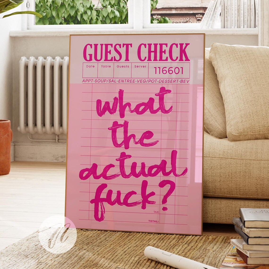 What the Actual F*ck Pink Guest Check Funny Retro Quote Poster