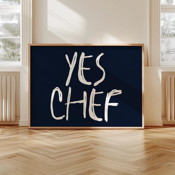 Yes Chef Print Kitchen Decor Trendy Poster Cute Cooking Wall Art Retro Typography Funny Gifts Printables