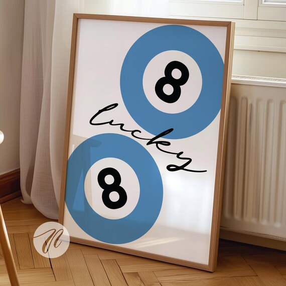 Lucky 8 Ball Cobalt Blue Retro Pool Billiards Y2K Funky Poster