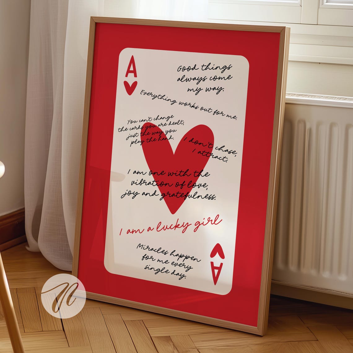 Lucky Girl Syndrome Print Ace Of Hearts Playing Card Poster Trendy Red Wall Art Retro Bar Cart Decor Preppy Apartment