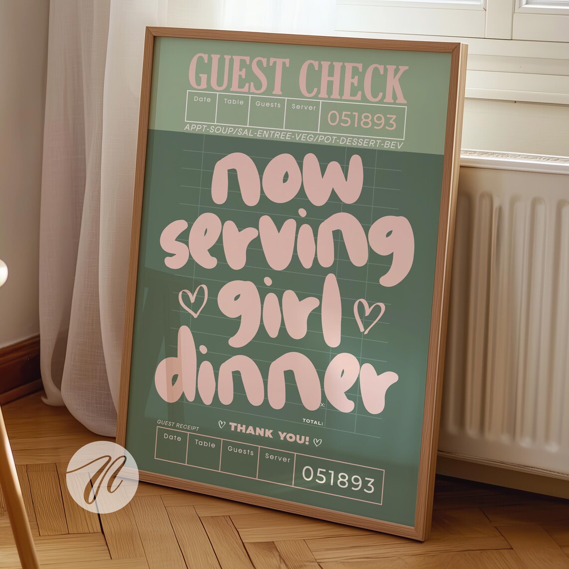 Girl Dinner Print, Cute Kitchen Wall Art Decor