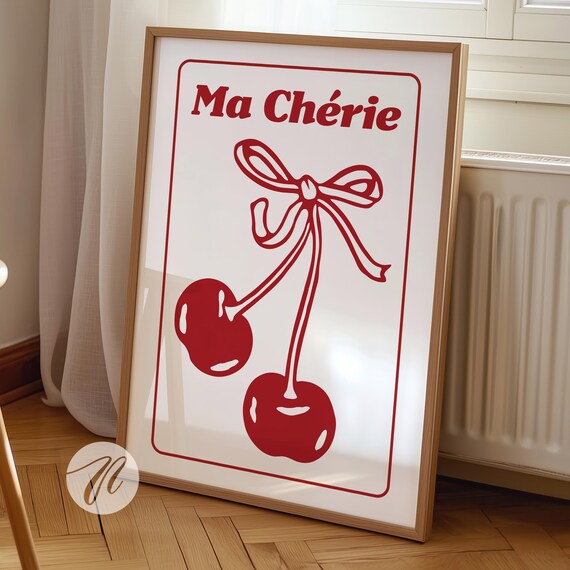 Ma Cherie Red Cherries With Bow Coquette French Kitchen Poster
