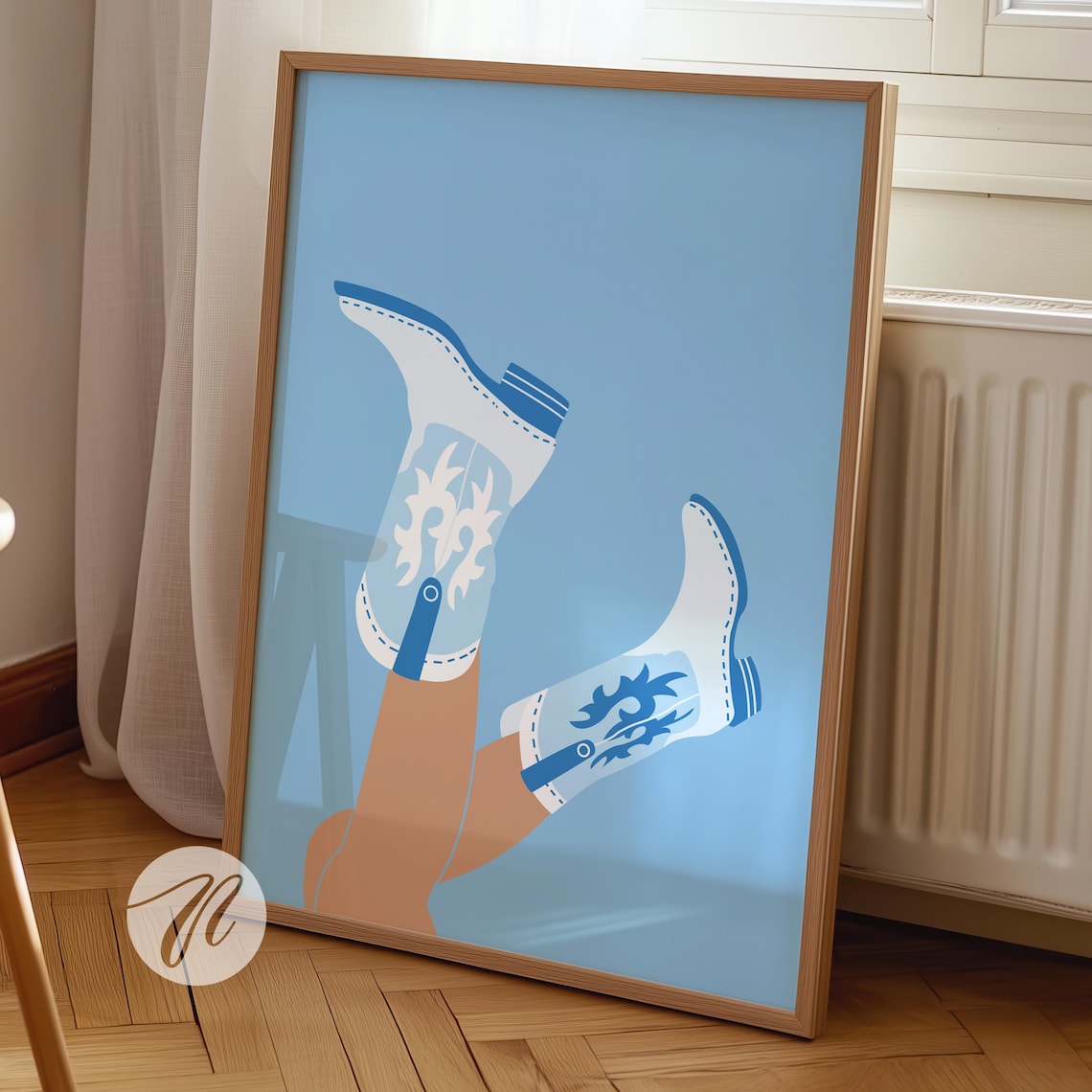 Coastal Cowgirl Boots Art Print, Preppy Western Decor