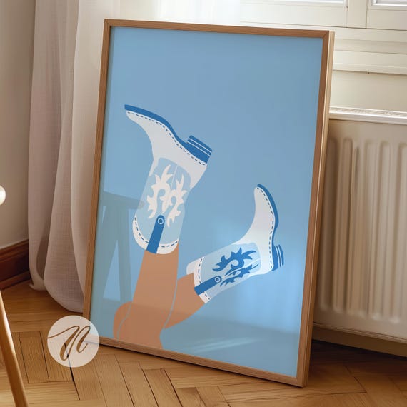 Coastal Cowgirl Boots Art Print, Preppy Western Decor