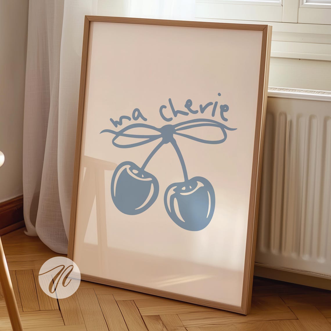 Ma Chérie Blue Cherry Bow Minimalist French Coquette Art Print
