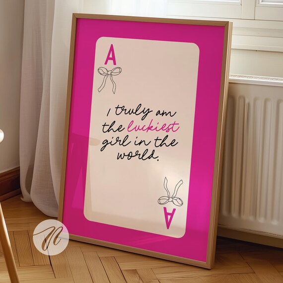 Lucky Girl Syndrome Ace Of Hearts Card Print Pink Black Poster Trendy Affirmation Wall Art Preppy Funky Apartment Decor