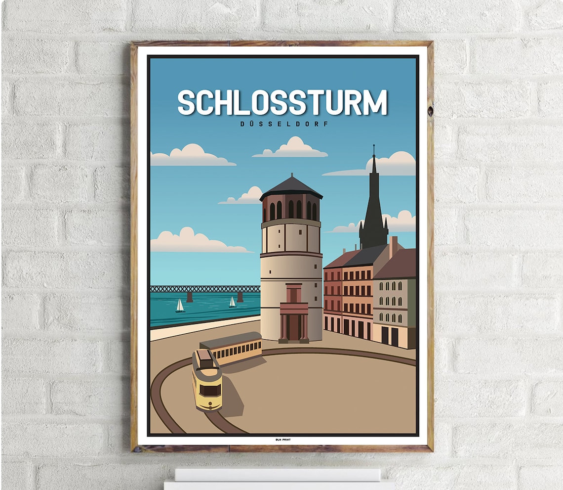 Schlossturm Dusseldorf Vintage Travel Poster