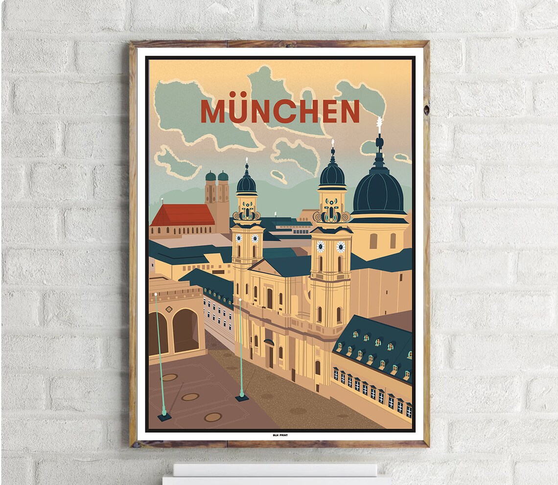 Odeonsplatz Vintage Travel Poster, City Landmark Art Print
