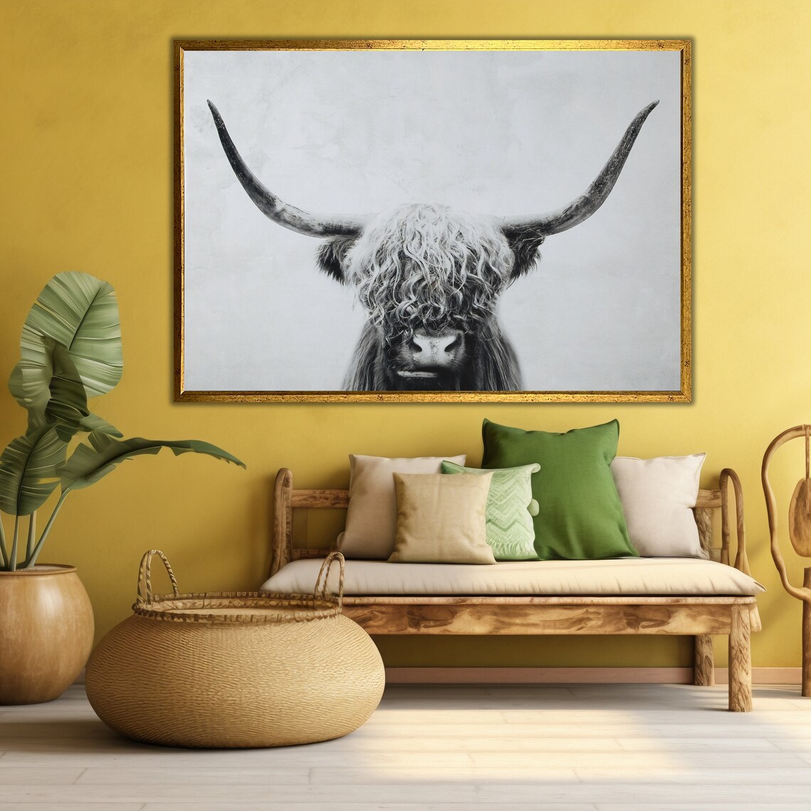 Highland Cow Black And White Shaggy Longhorn Minimalist Farm Poster - Image 3
