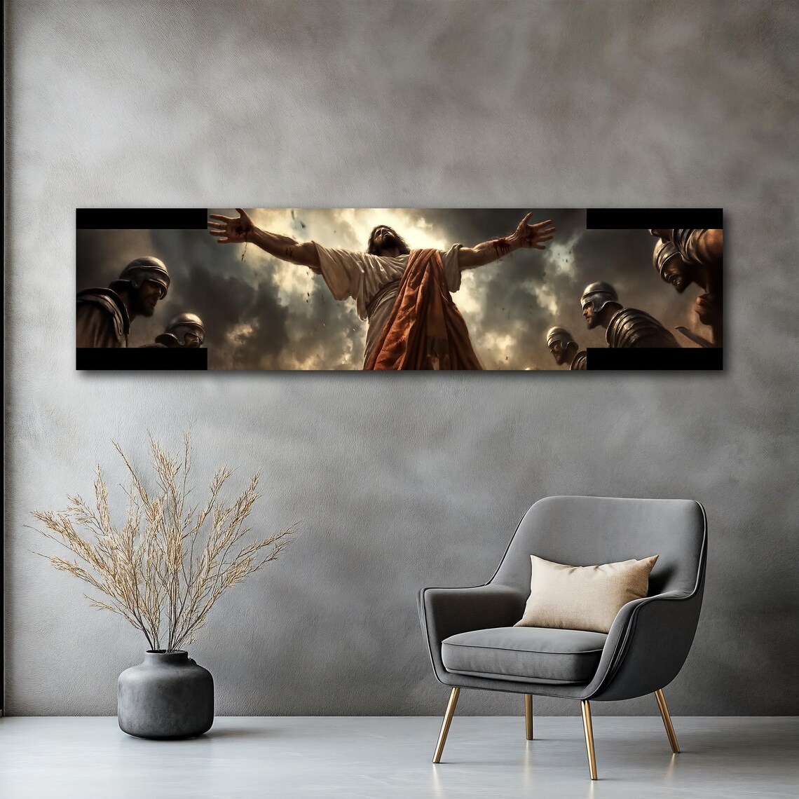 Jesus Arms Outstretched Crucifixion Dramatic Panoramic Religious Poster - Image 2