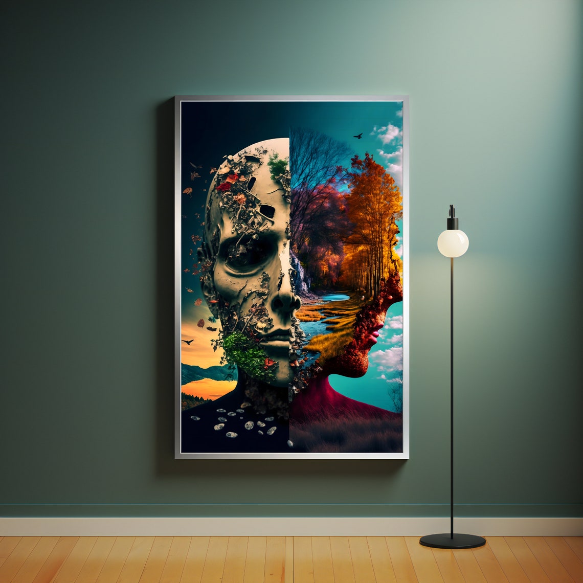 Surreal Four Seasons Face Autumn Forest Double Exposure Poster - Image 4